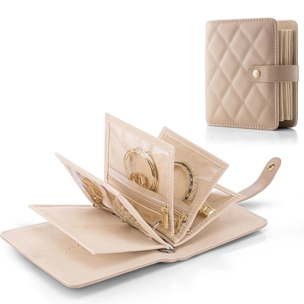 Beige Quilted Women's travel jewelry case